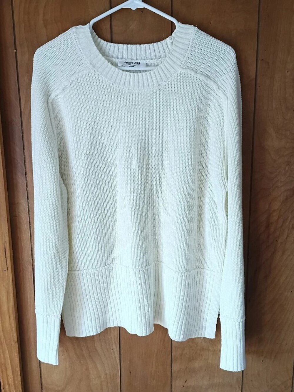 Double Zero Women’s Sweater Size L Cream Ribbed Knit Cotton Acrylic Pullover